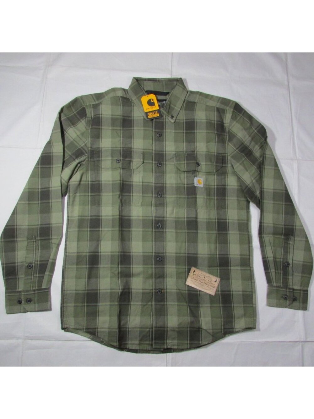 Carhartt Men's Loose Fit Midweight Chambray Long Sleeve Plaid Button Shirt Dusty